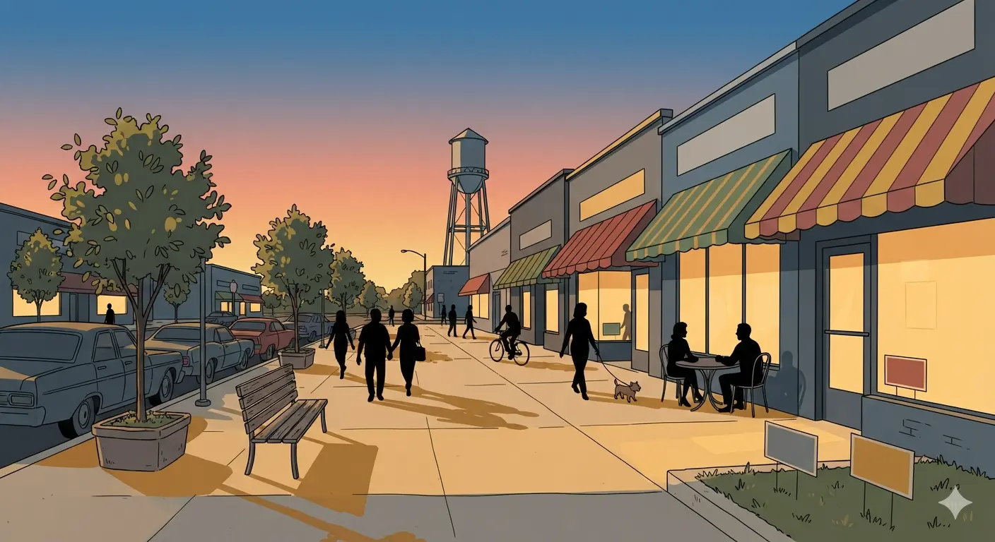 Apple Valley main street at dusk